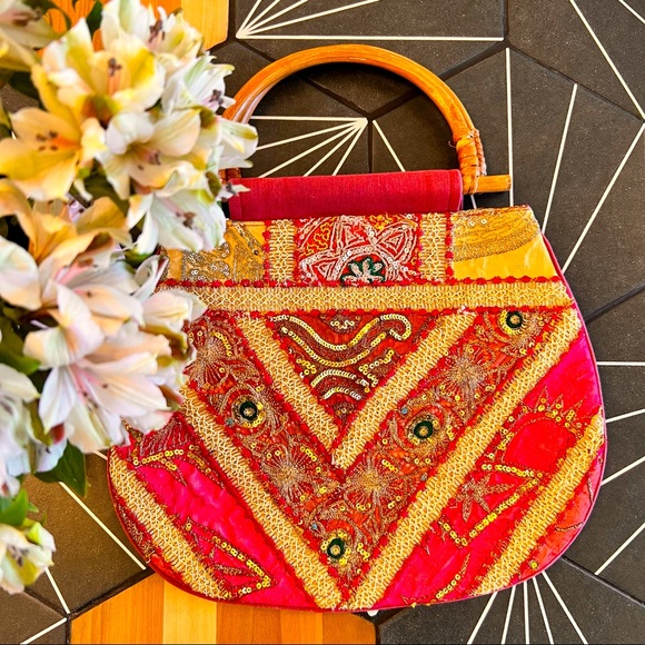 Handbags - Pink Indian Embroidered Bollywood Boho Handbag